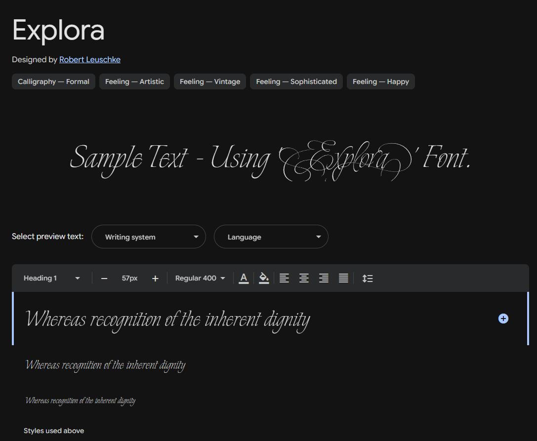 Image sample preview for text using Explora font family