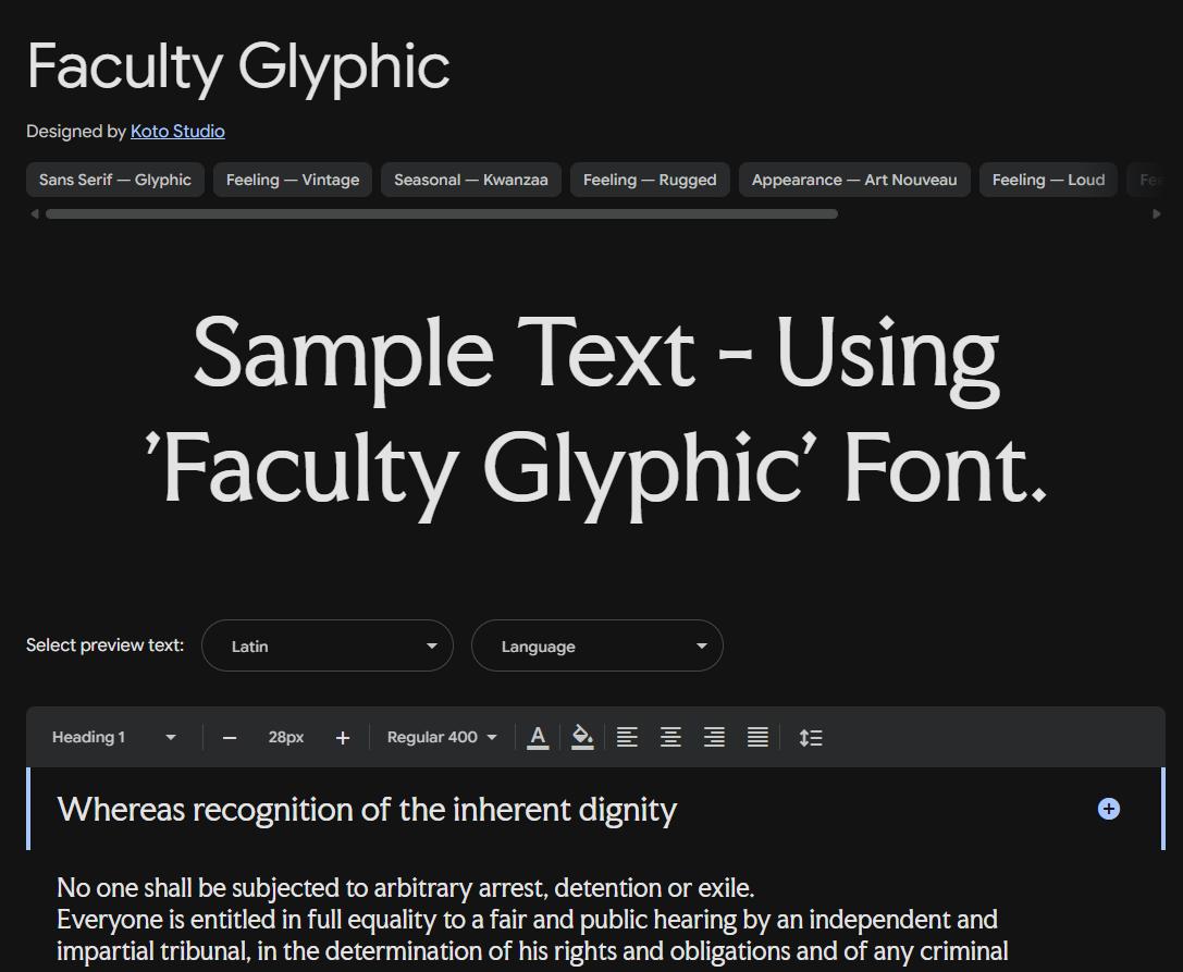 Image sample preview for text using Faculty Glyphic font family
