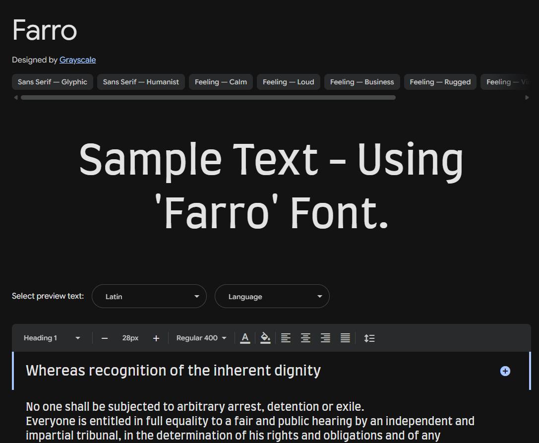 Image sample preview for text using Farro font family