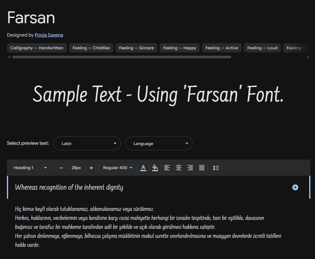 Image sample preview for text using Farsan font family