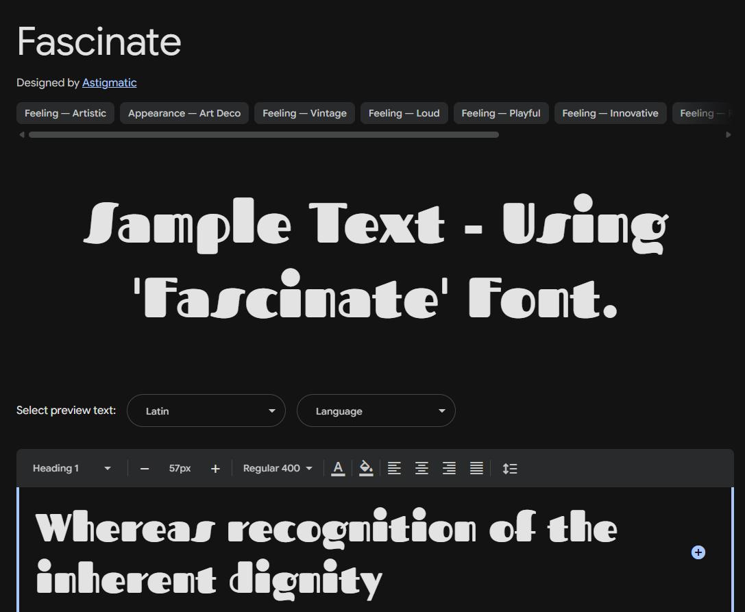 Image sample preview for text using Fascinate font family