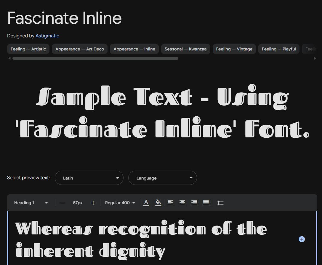 Image sample preview for text using Fascinate Inline font family