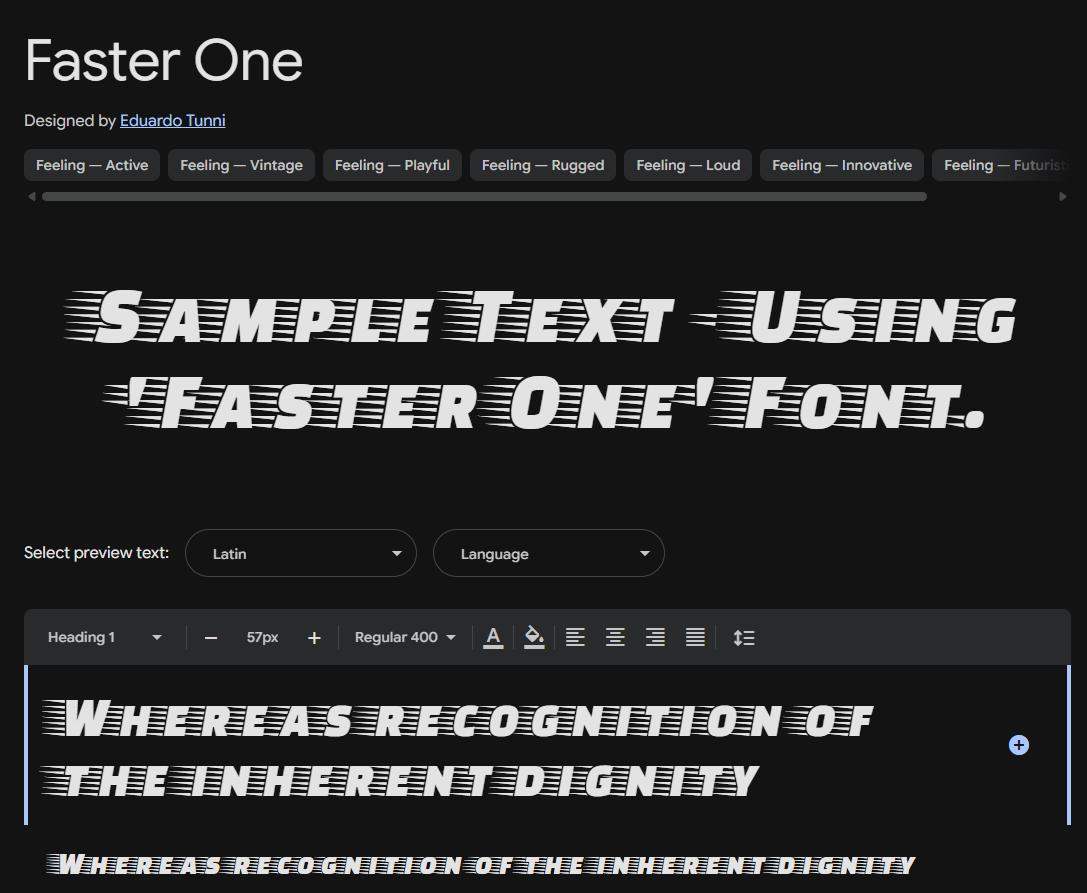 Image sample preview for text using Faster One font family
