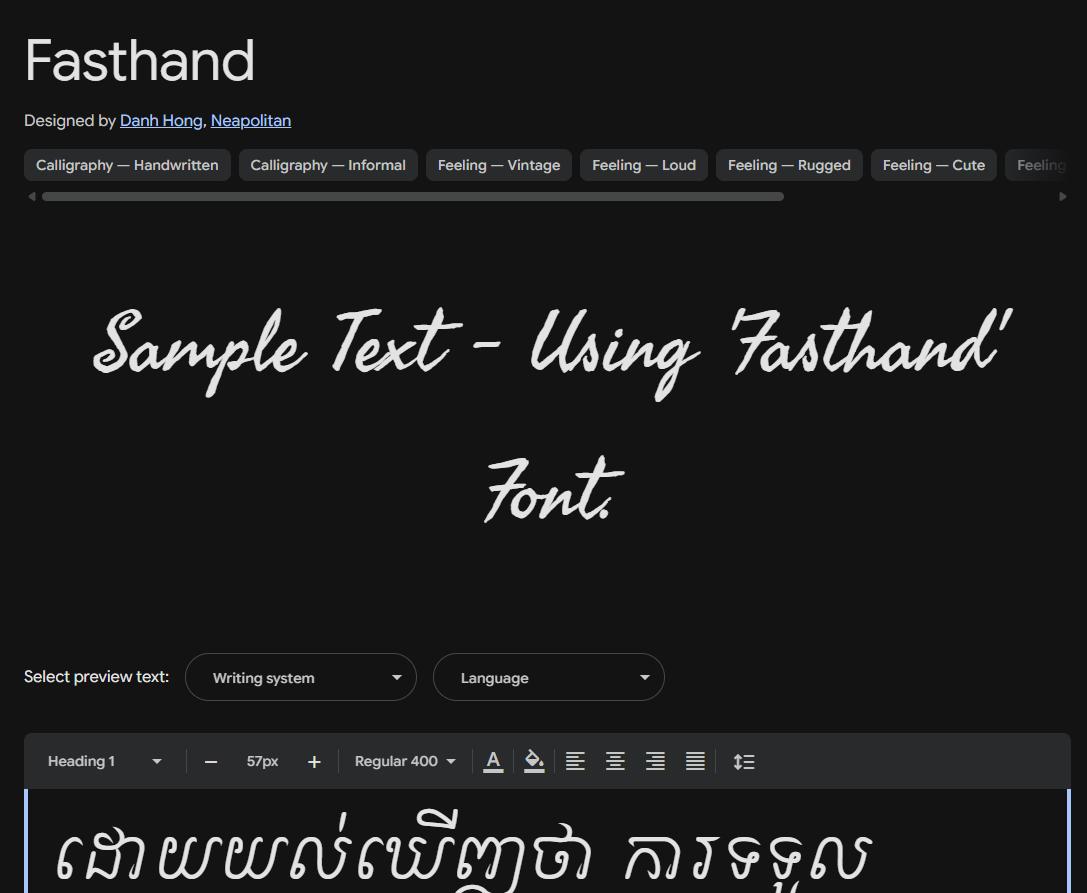 Image sample preview for text using Fasthand font family