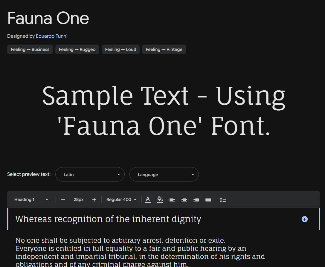 Image sample preview for text using Fauna One font family