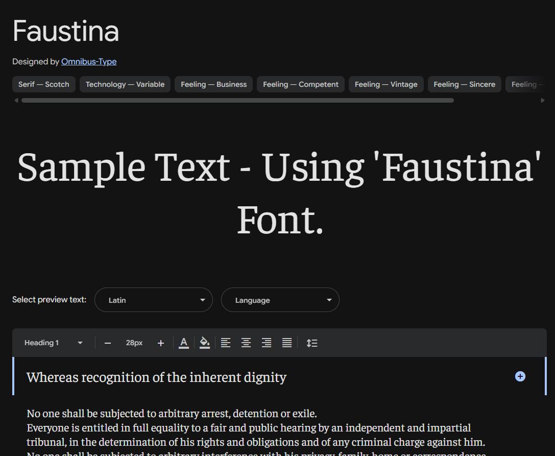 Image sample preview for text using Faustina font family