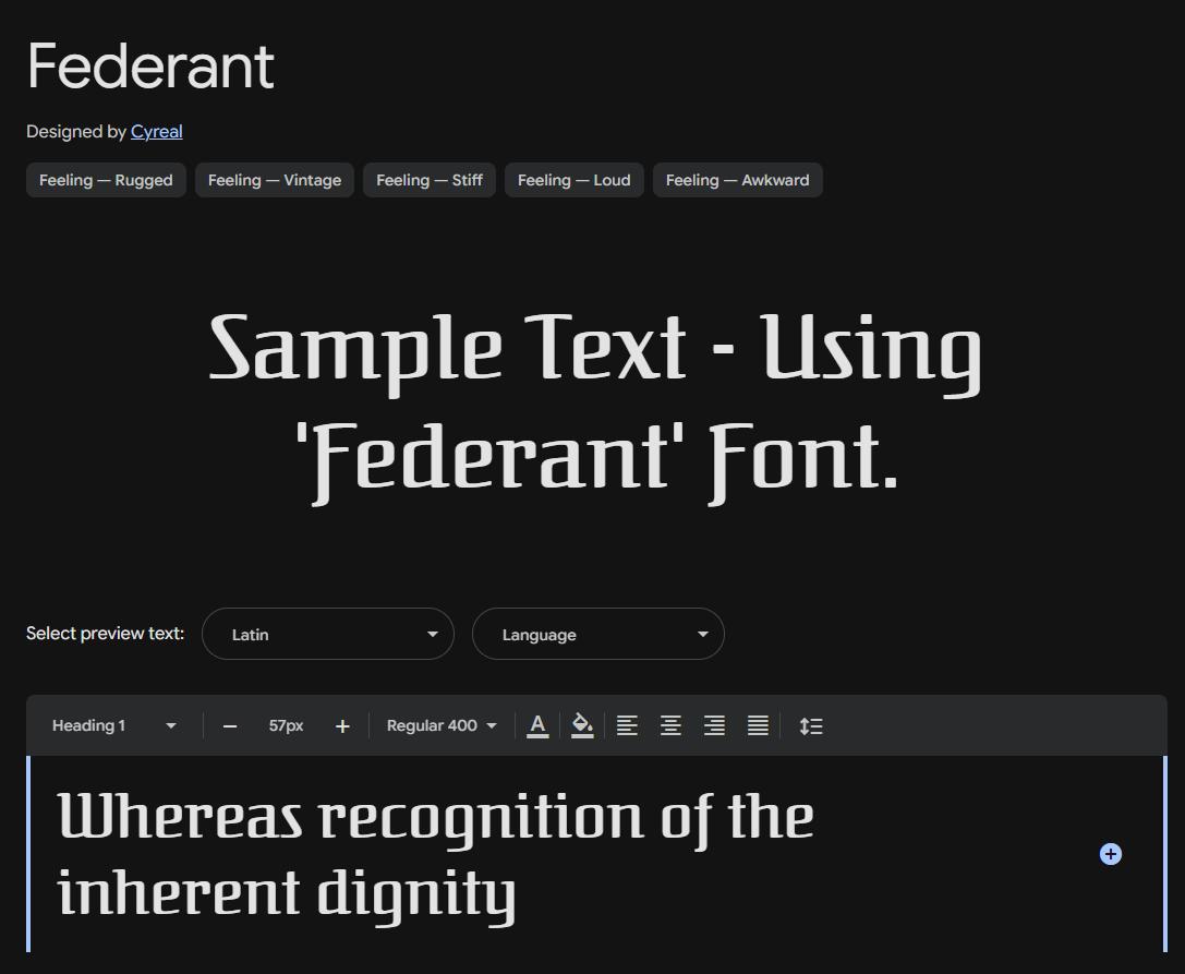 Image sample preview for text using Federant font family