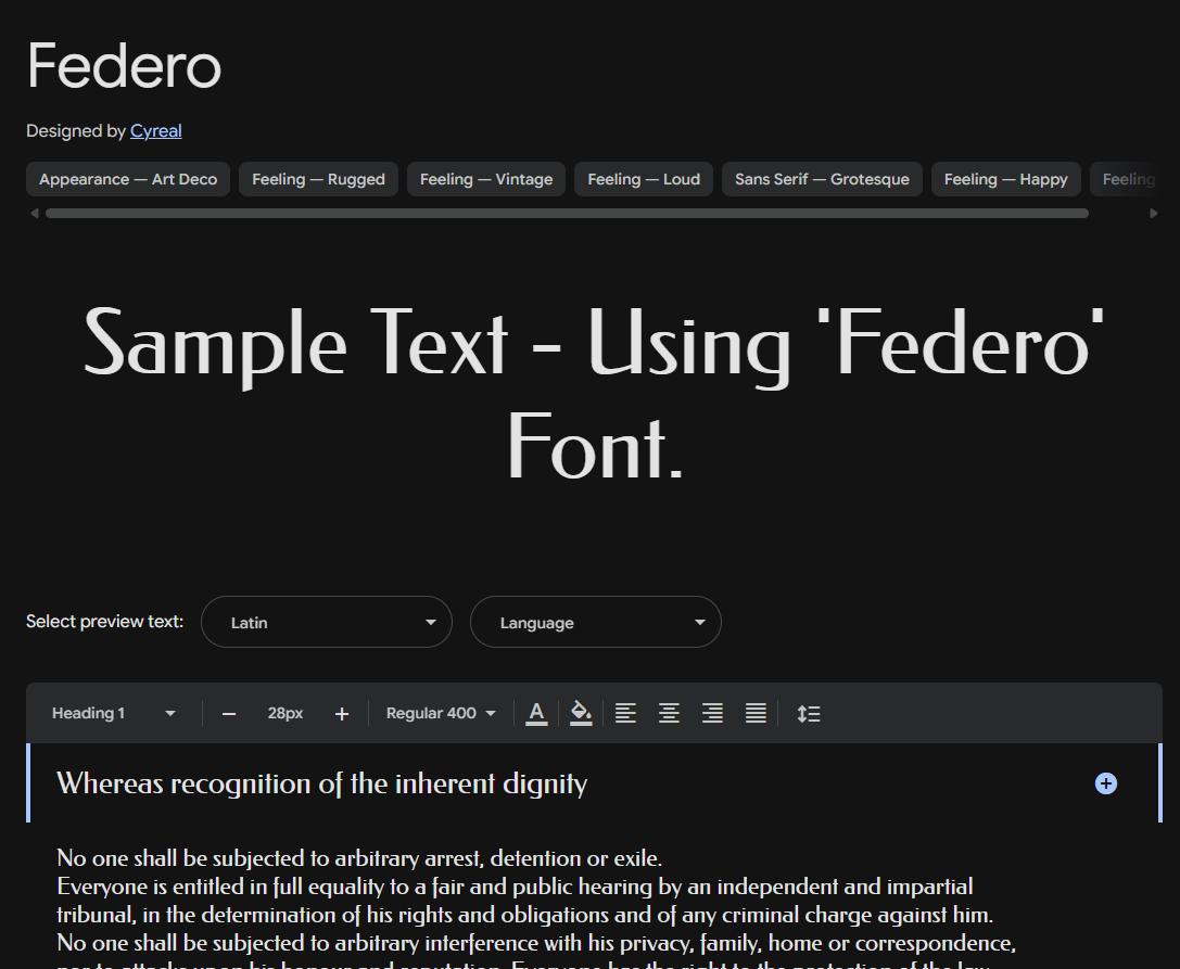 Image sample preview for text using Federo font family