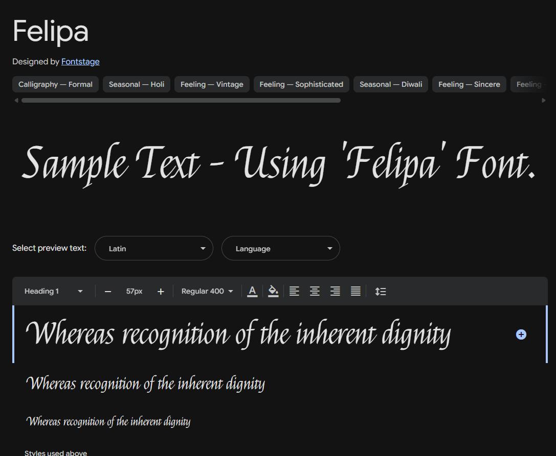 Image sample preview for text using Felipa font family