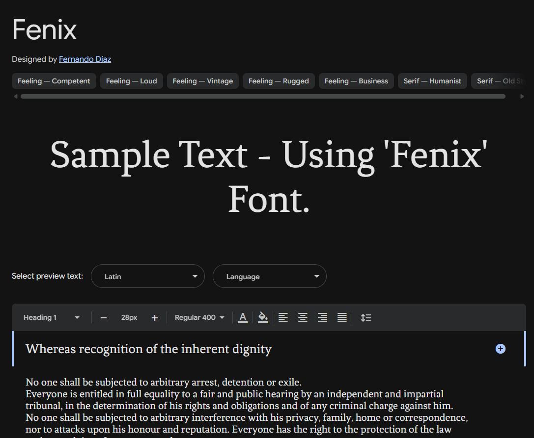 Image sample preview for text using Fenix font family