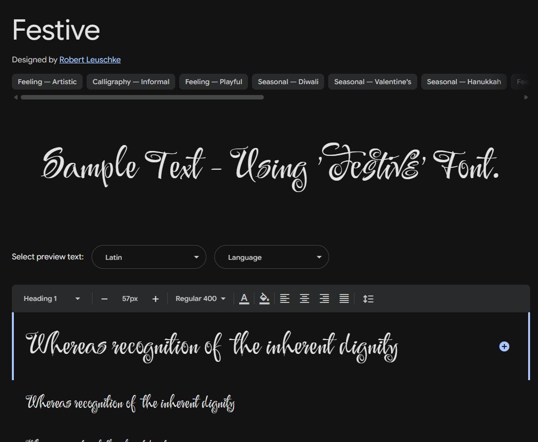Image sample preview for text using Festive font family