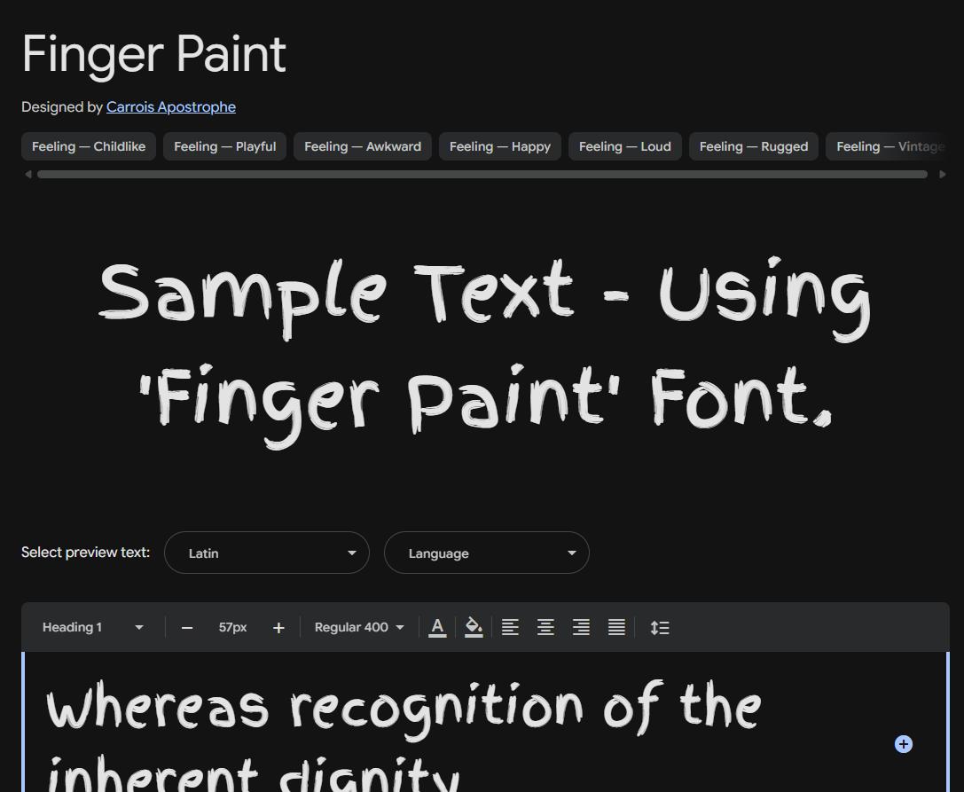 Image sample preview for text using Finger Paint font family