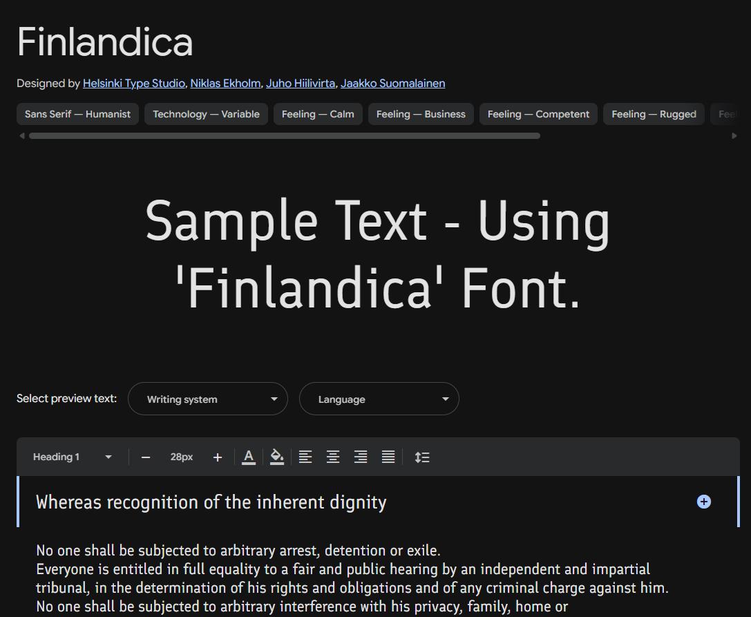 Image sample preview for text using Finlandica font family