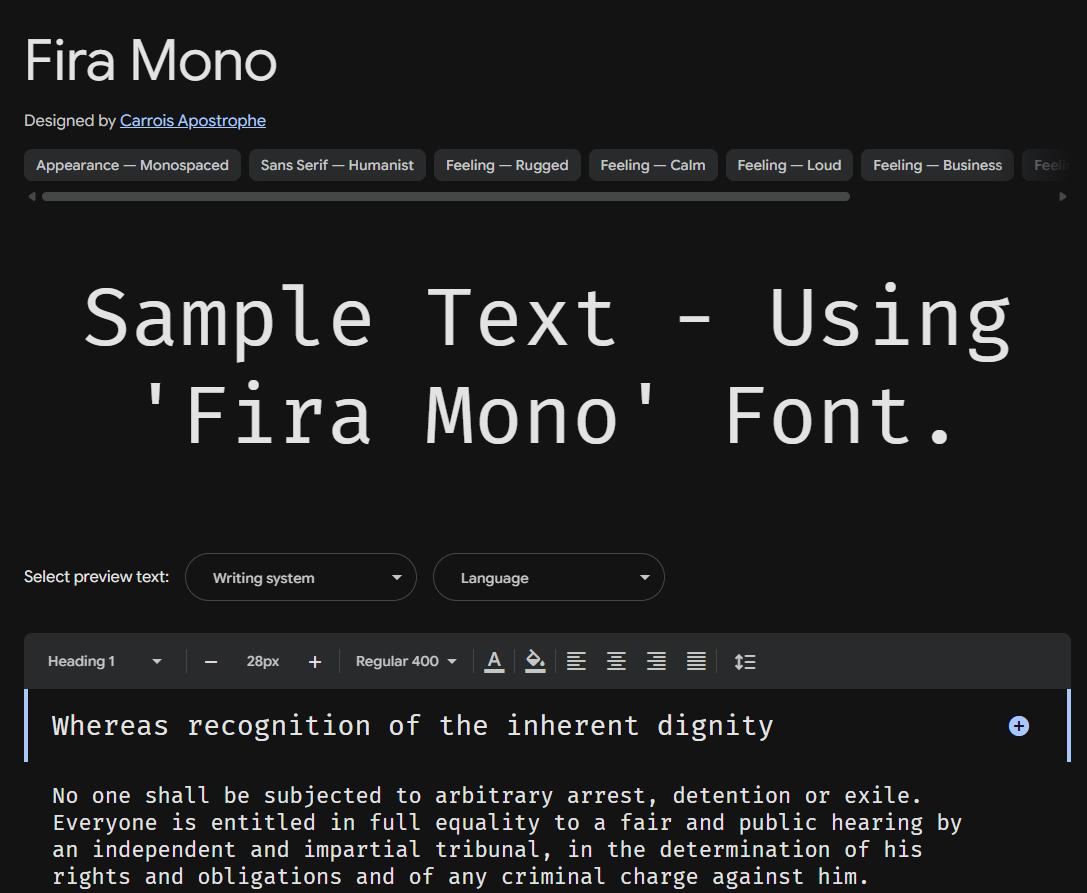 Image sample preview for text using Fira Mono font family