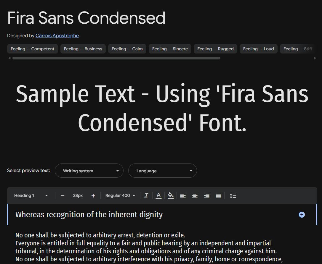 Image sample preview for text using Fira Sans Condensed font family