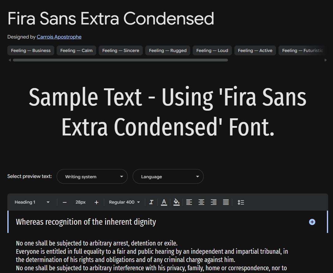 Image sample preview for text using Fira Sans Extra Condensed font family