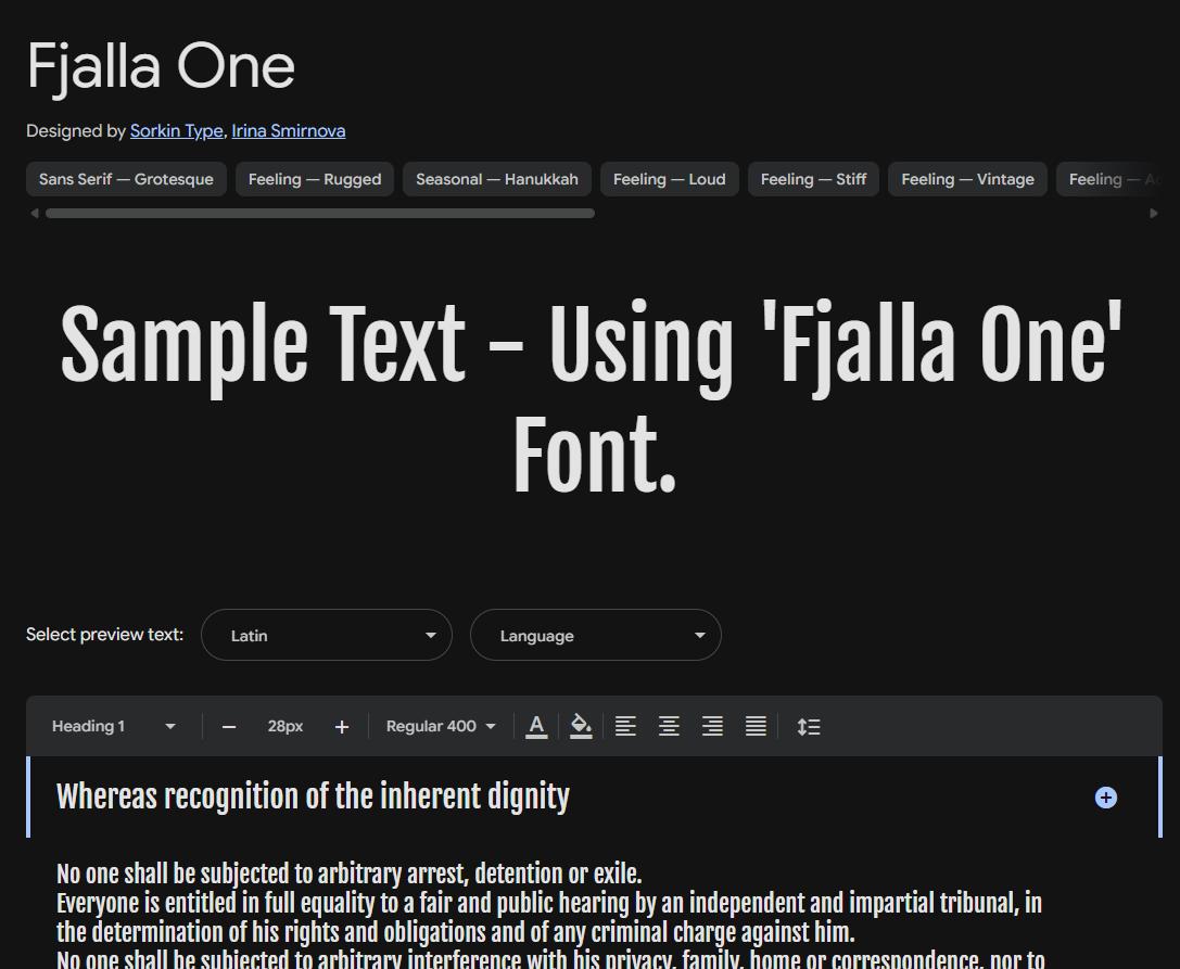 Image sample preview for text using Fjalla One font family