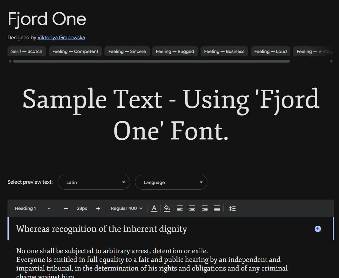 Image sample preview for text using Fjord One font family