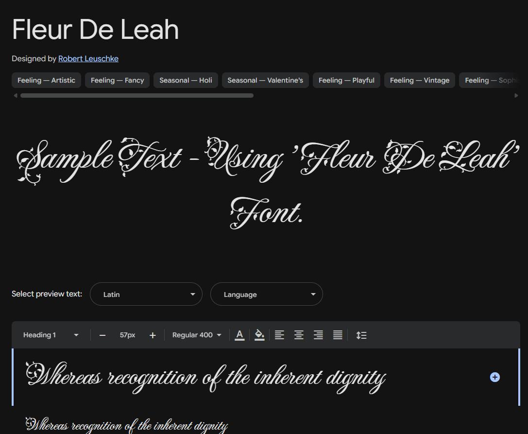 Image sample preview for text using Fleur De Leah font family