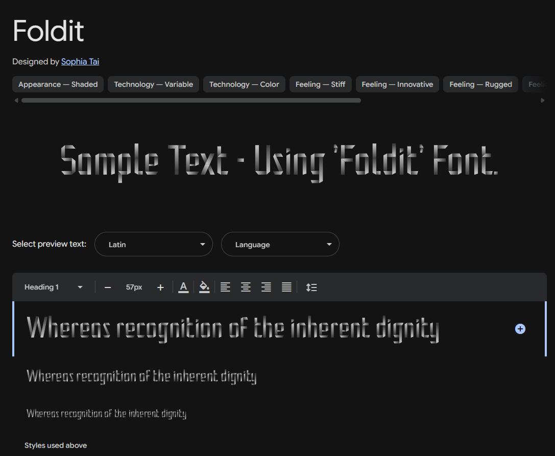 Image sample preview for text using Foldit font family