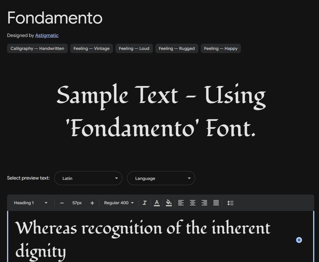 Image sample preview for text using Fondamento font family