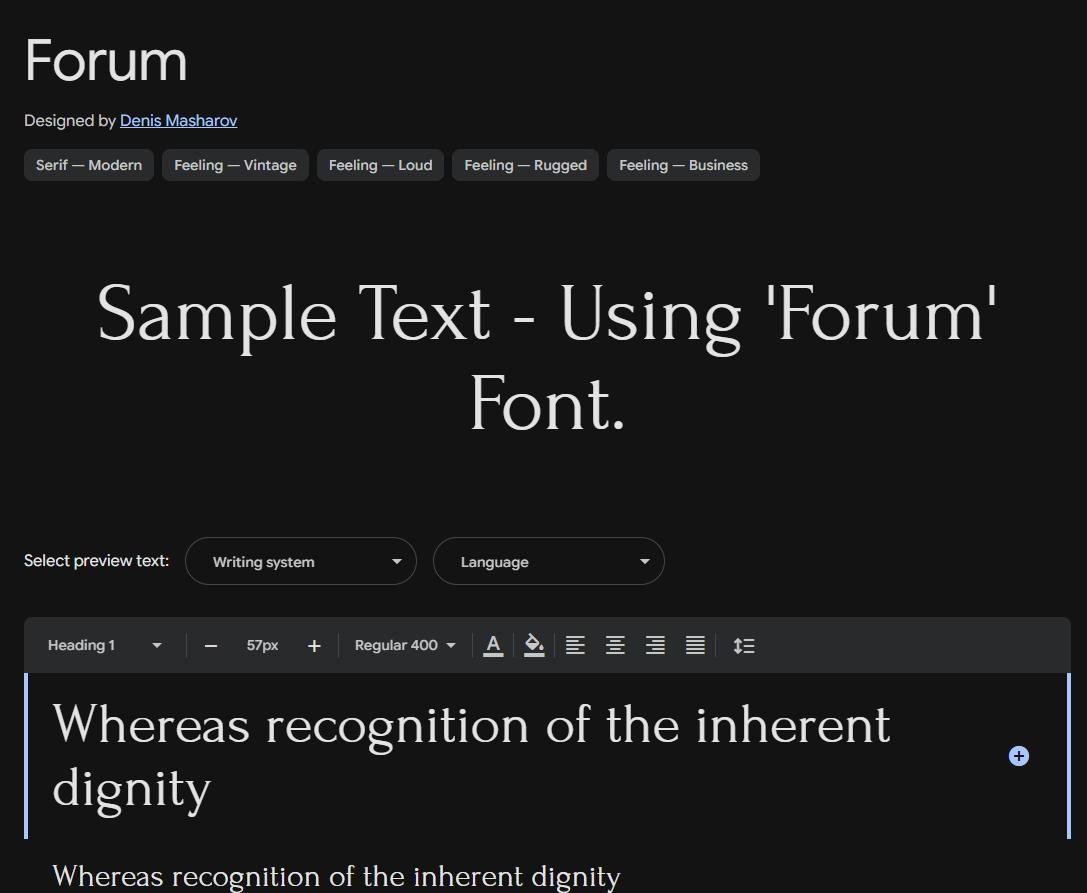 Image sample preview for text using Forum font family