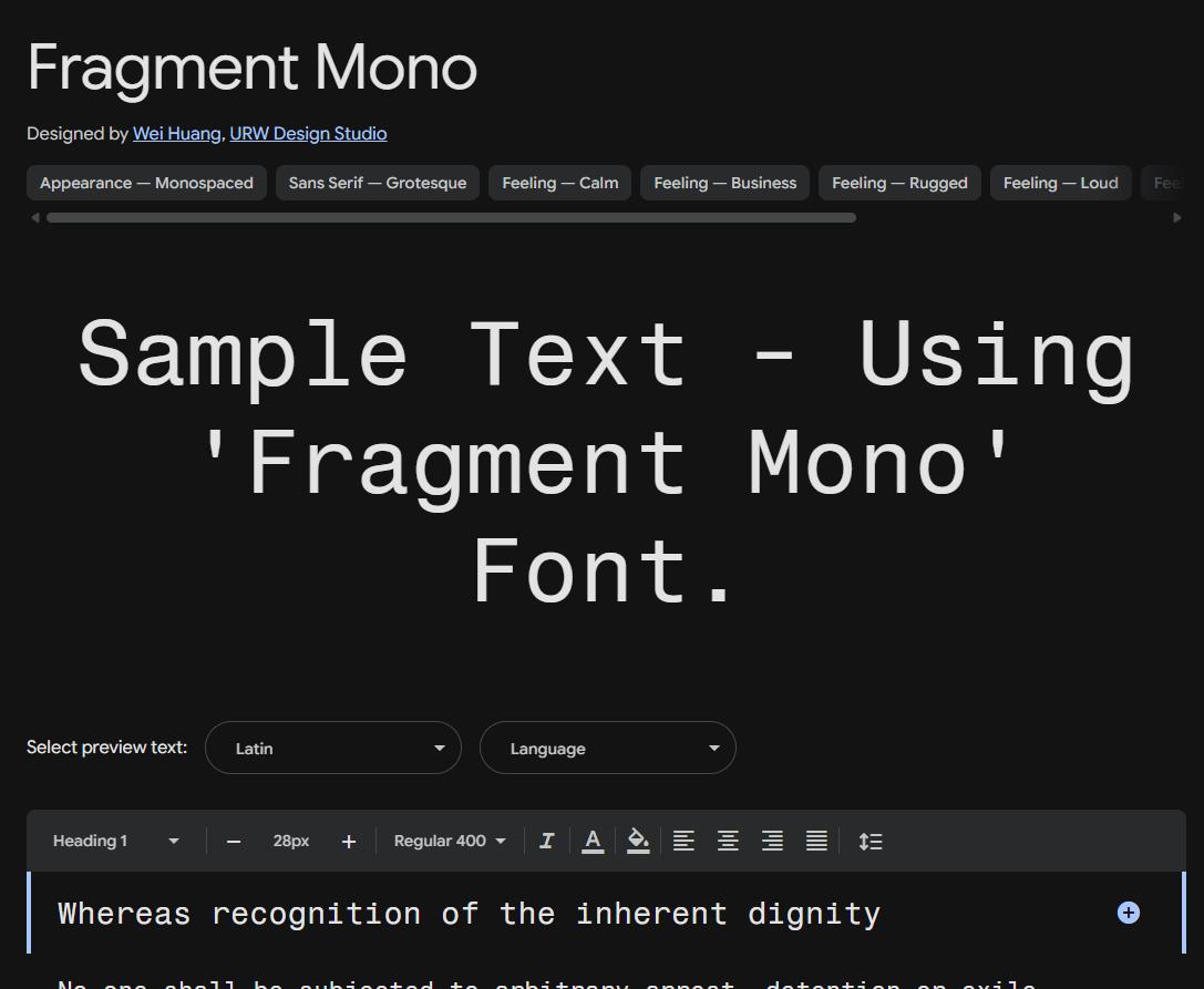 Image sample preview for text using Fragment Mono font family