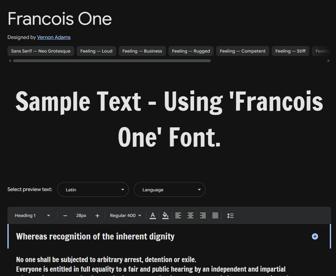 Image sample preview for text using Francois One font family