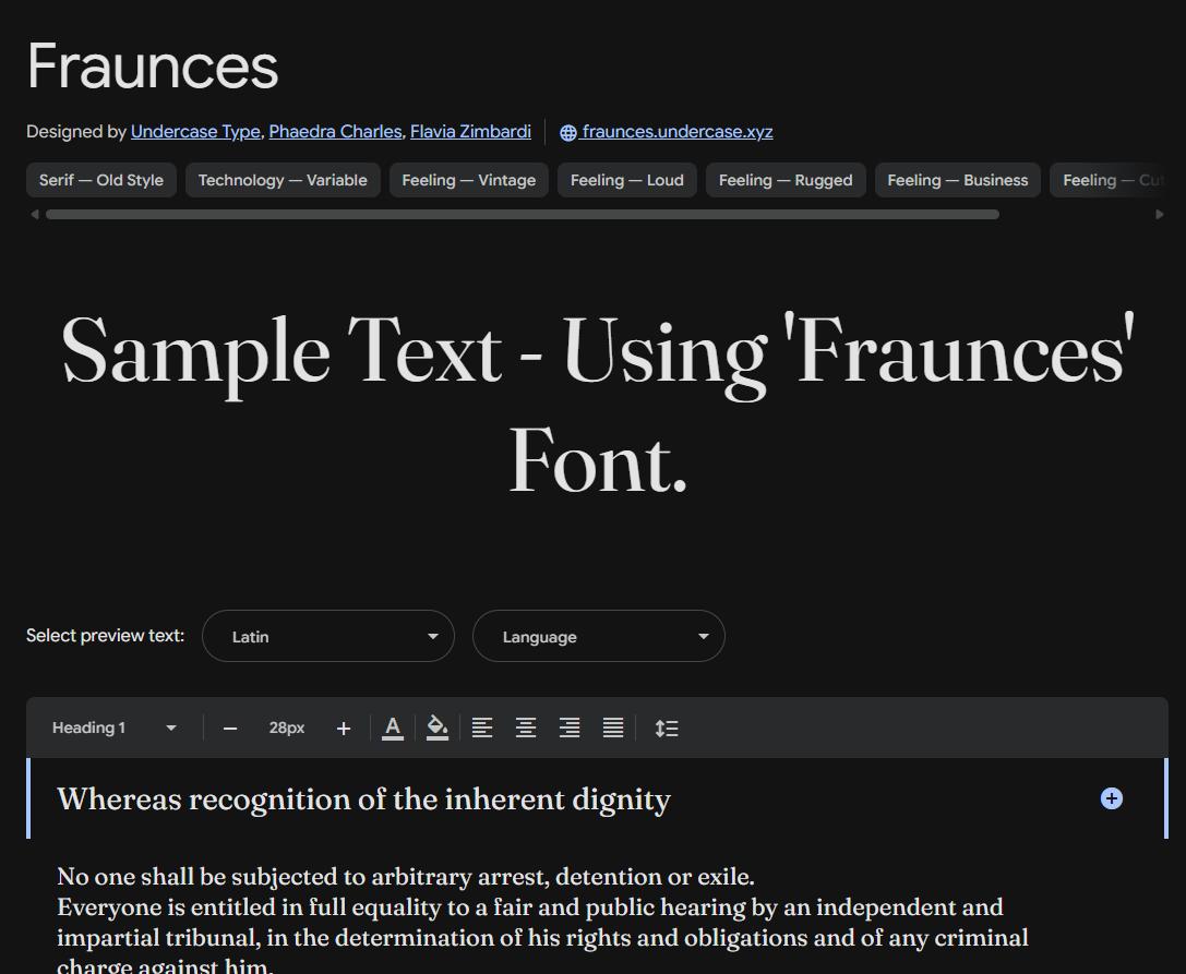Image sample preview for text using Fraunces font family