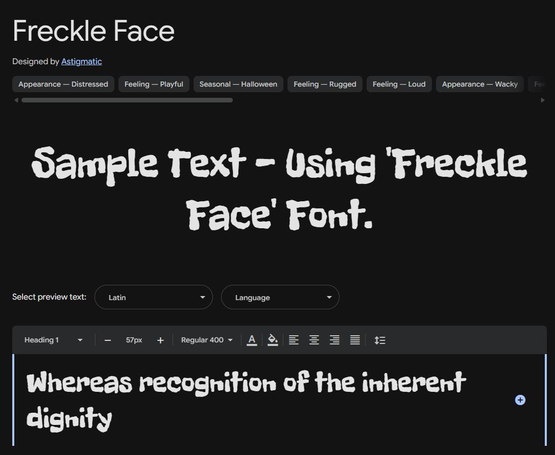 Image sample preview for text using Freckle Face font family