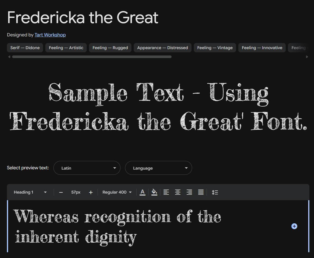 Image sample preview for text using Fredericka the Great font family