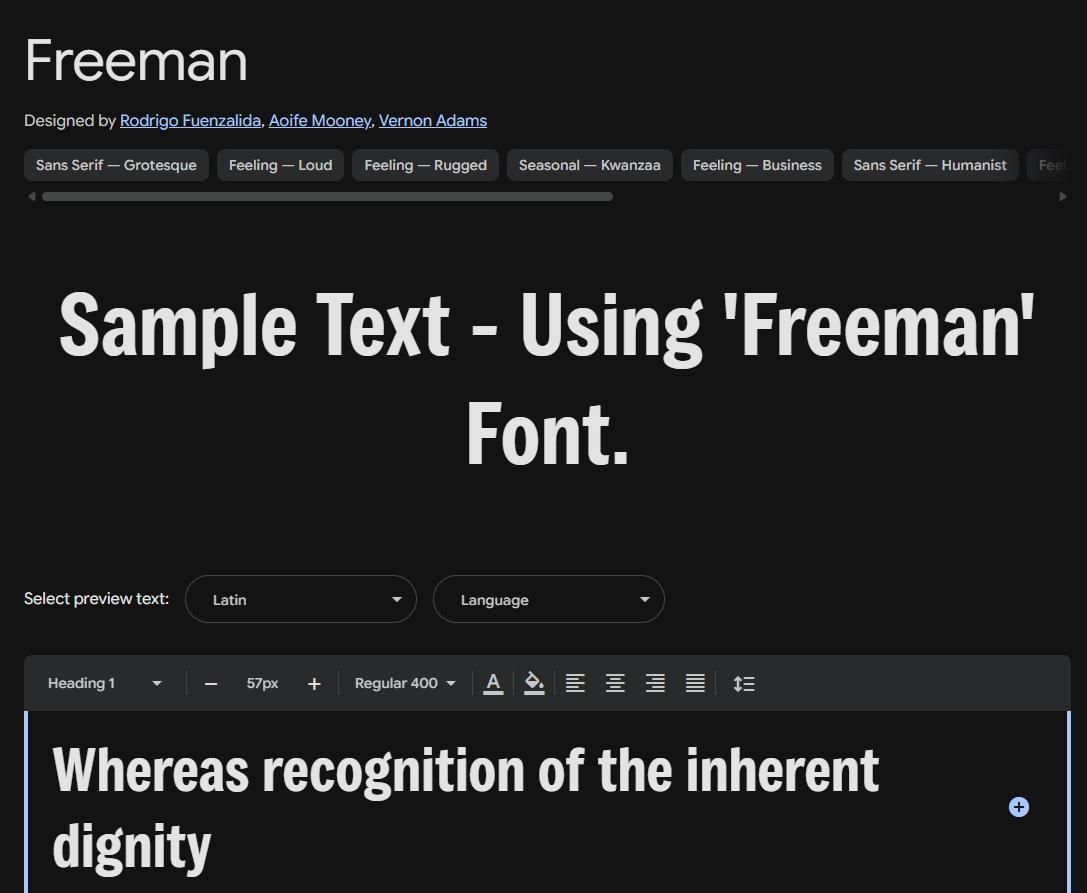 Image sample preview for text using Freeman font family