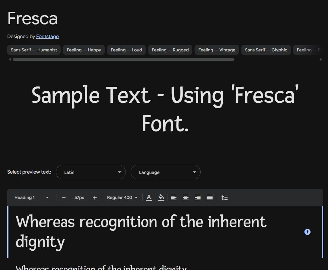 Image sample preview for text using Fresca font family