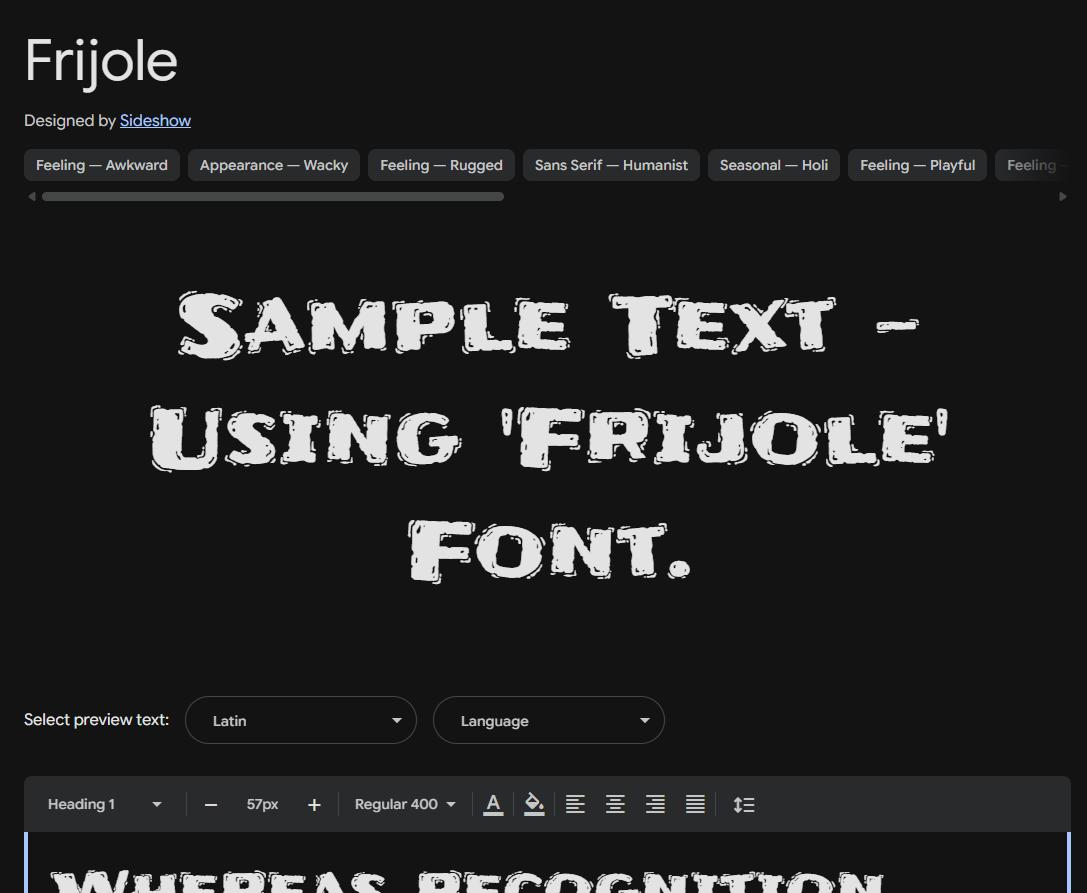 Image sample preview for text using Frijole font family