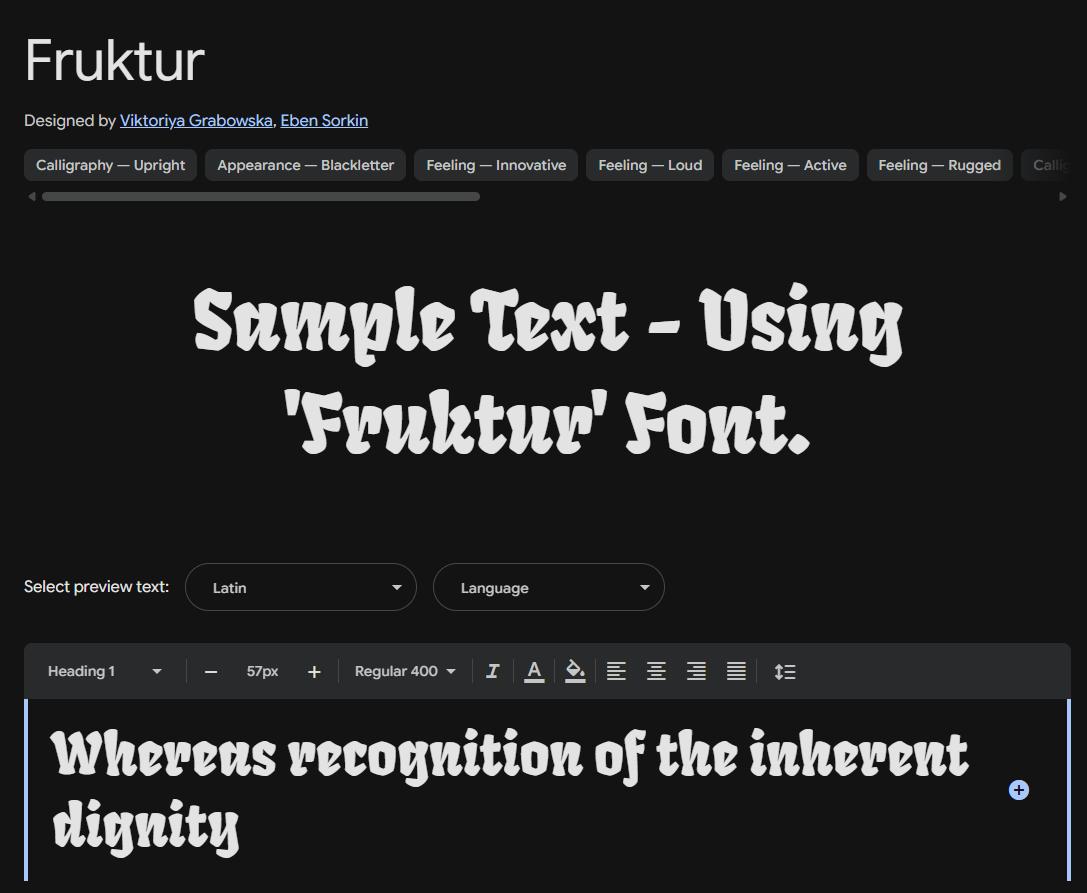 Image sample preview for text using Fruktur font family