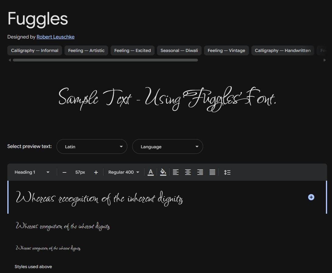 Image sample preview for text using Fuggles font family