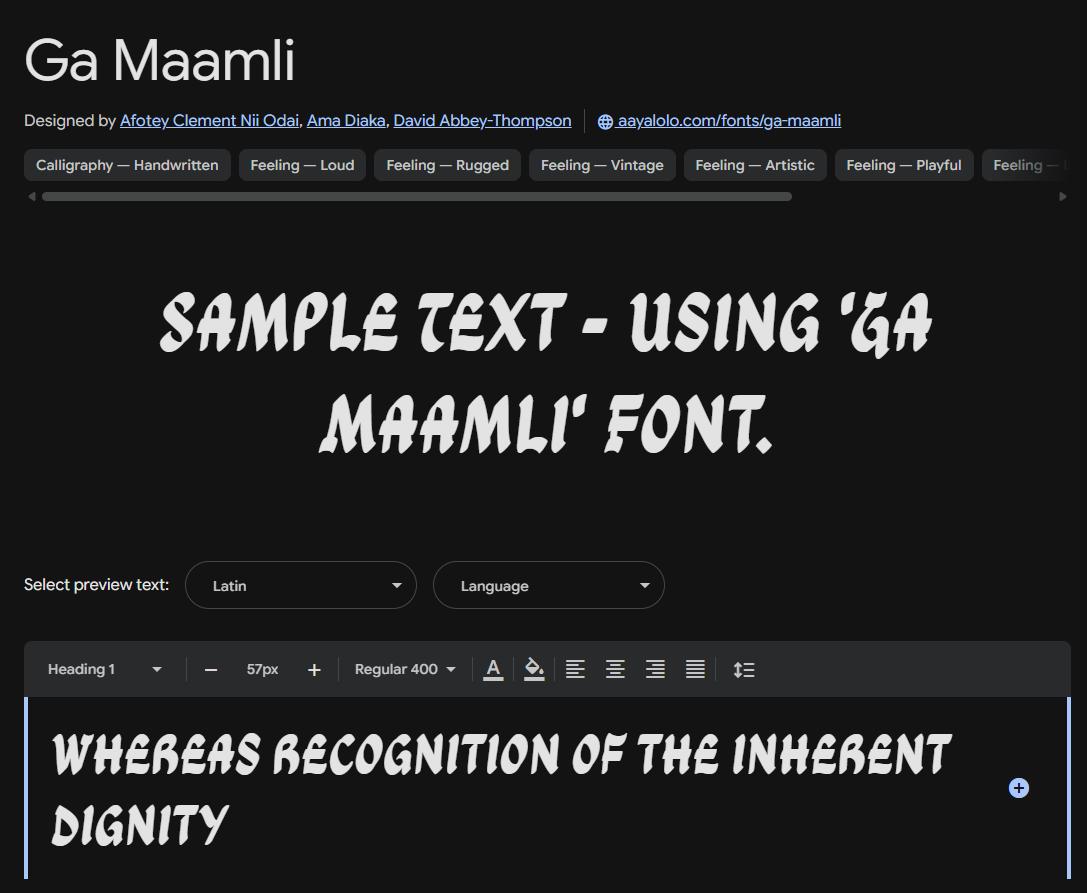 Image sample preview for text using Ga Maamli font family