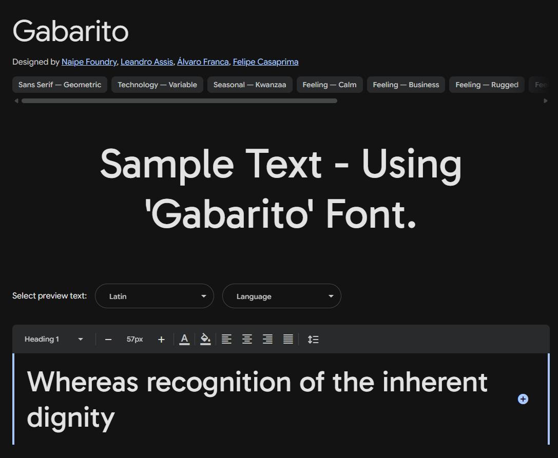 Image sample preview for text using Gabarito font family
