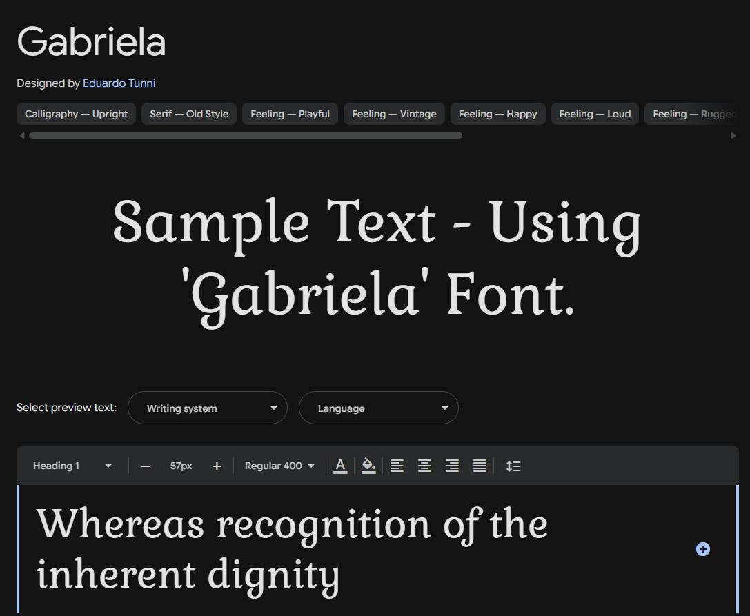 Image sample preview for text using Gabriela font family