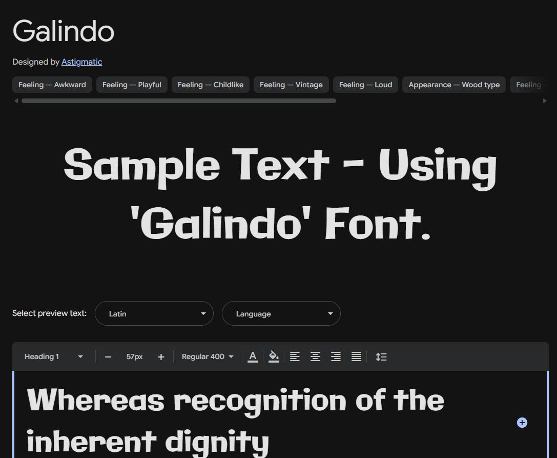 Image sample preview for text using Galindo font family