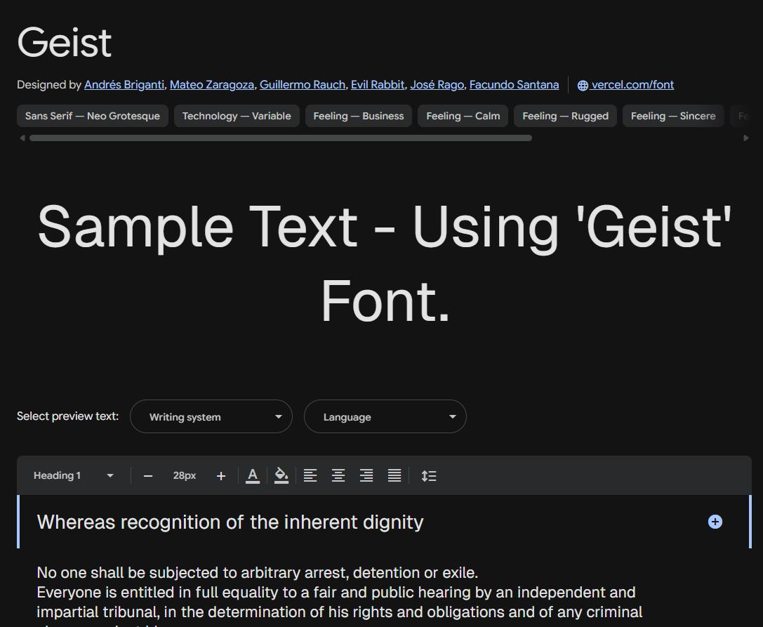 Image sample preview for text using Geist font family
