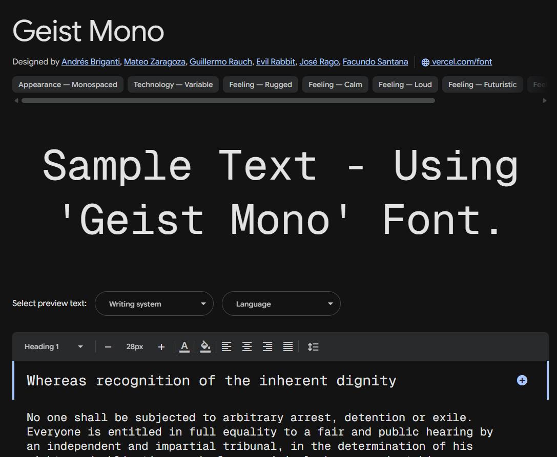 Image sample preview for text using Geist Mono font family