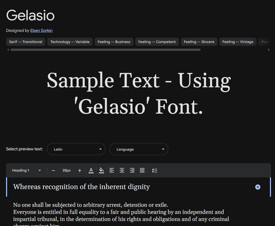 Image sample preview for text using Gelasio font family
