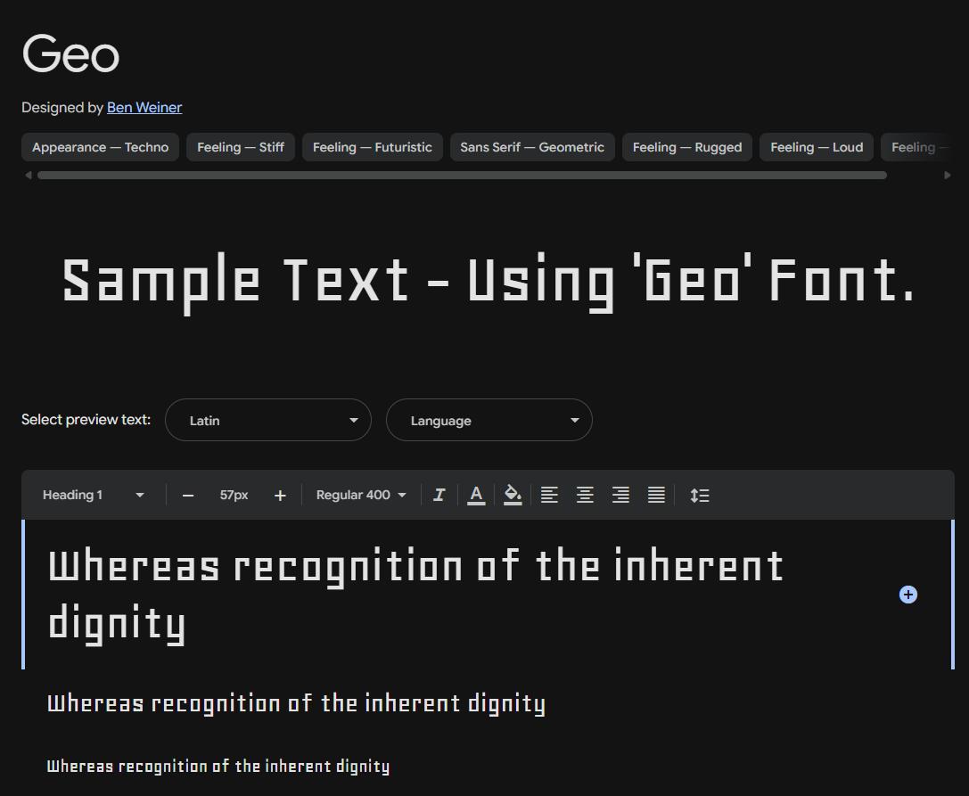 Image sample preview for text using Geo font family