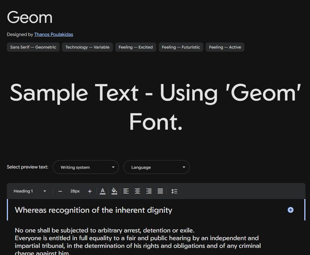 Image sample preview for text using Geom font family