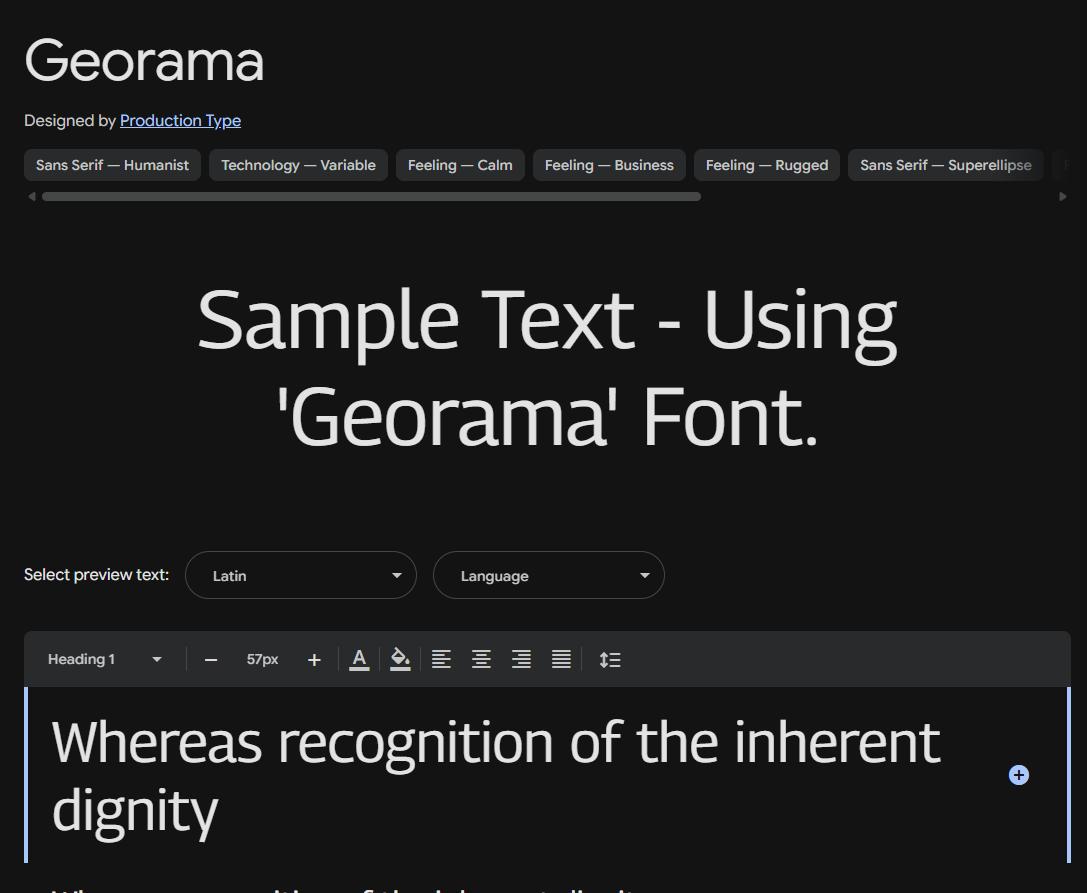 Image sample preview for text using Georama font family