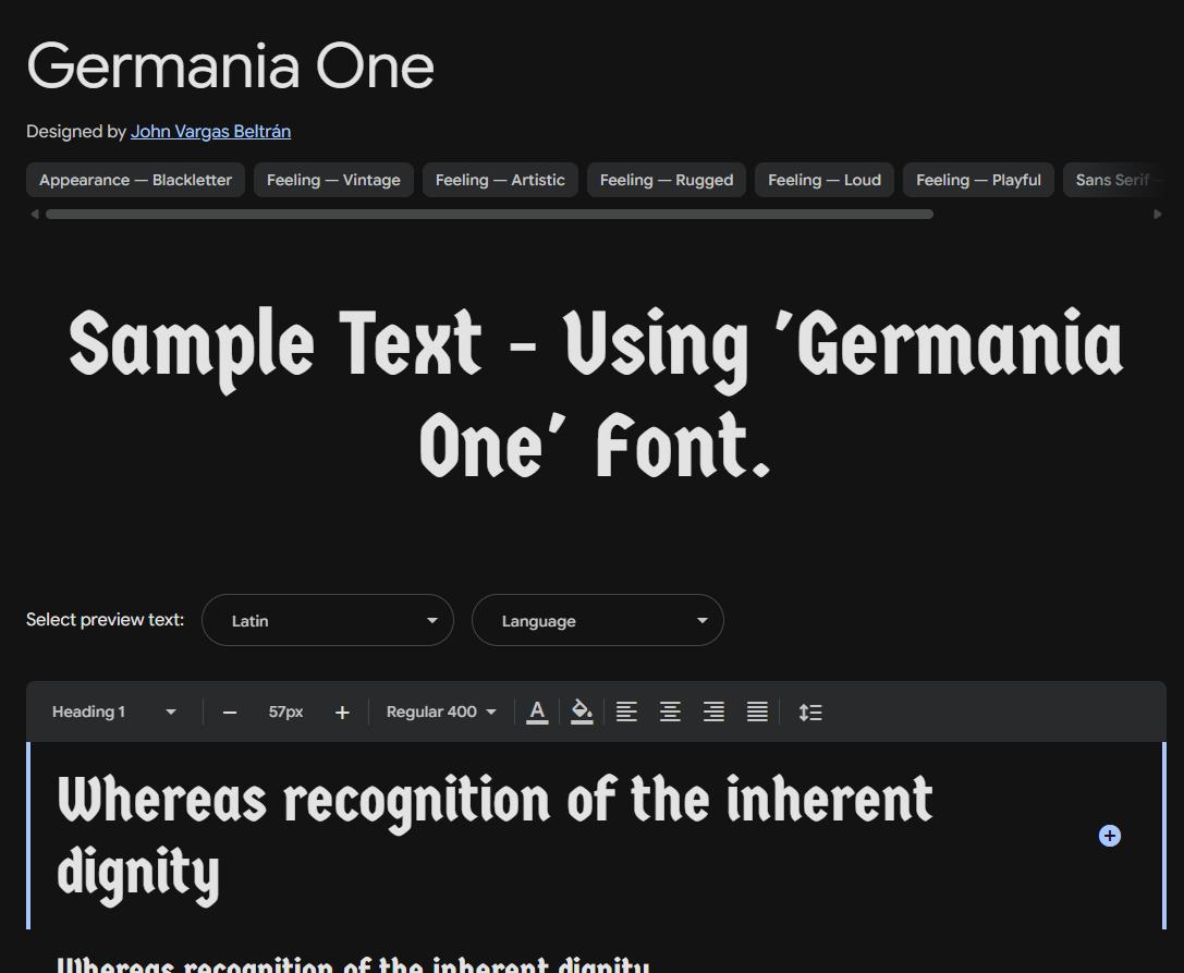 Image sample preview for text using Germania One font family