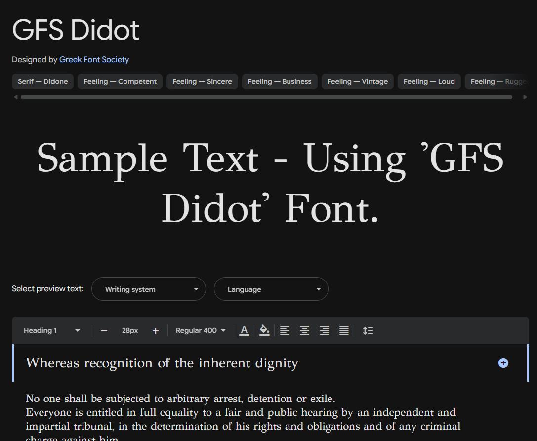 Image sample preview for text using GFS Didot font family