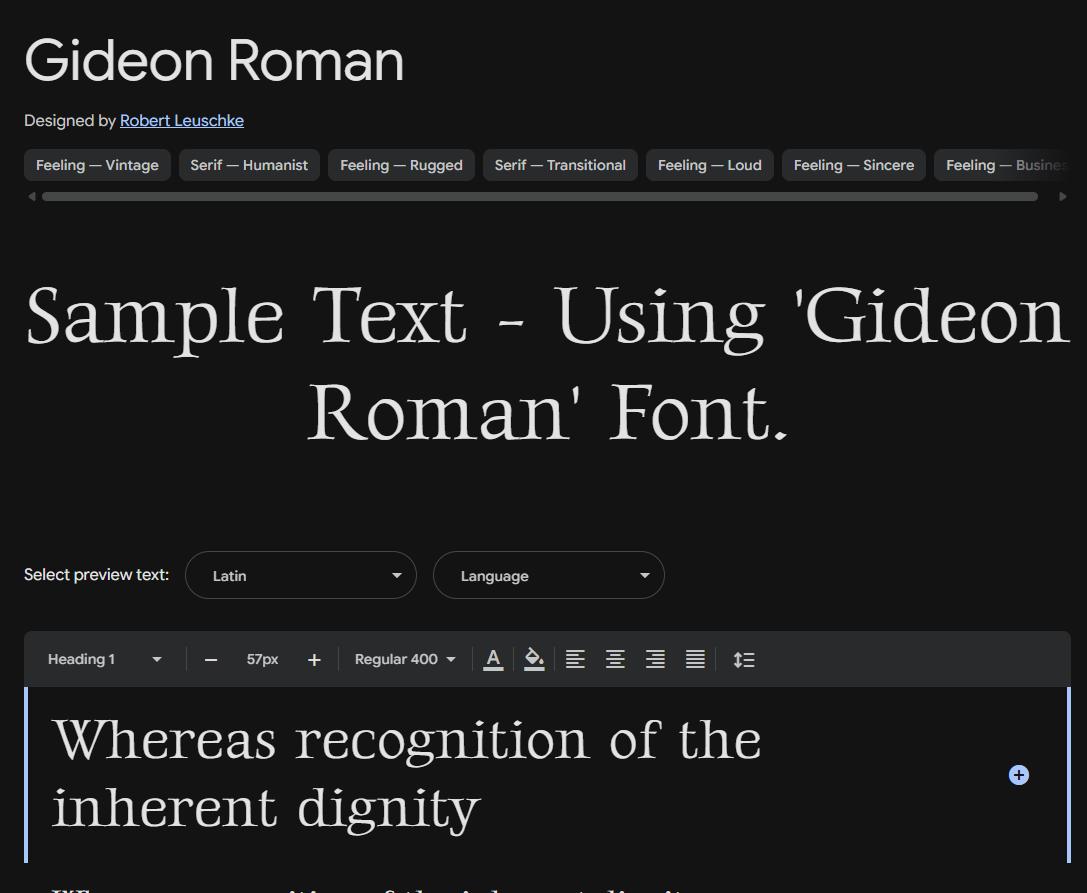Image sample preview for text using Gideon Roman font family