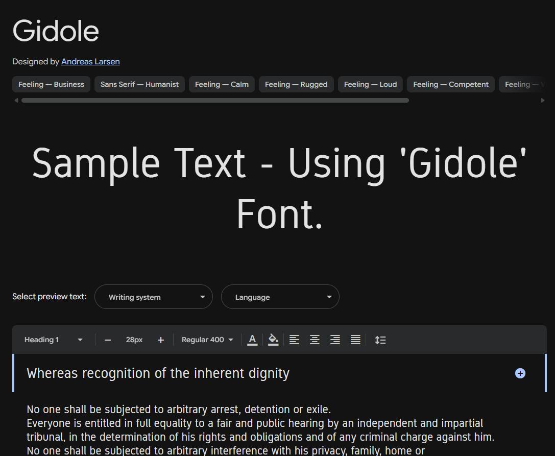 Image sample preview for text using Gidole font family